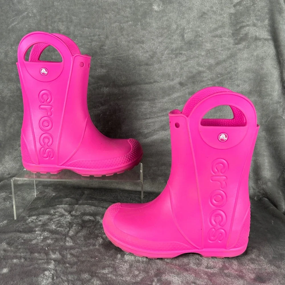 Crocs Handle It Rain Boots Kids Pink Waterproof Pull On Boots J2